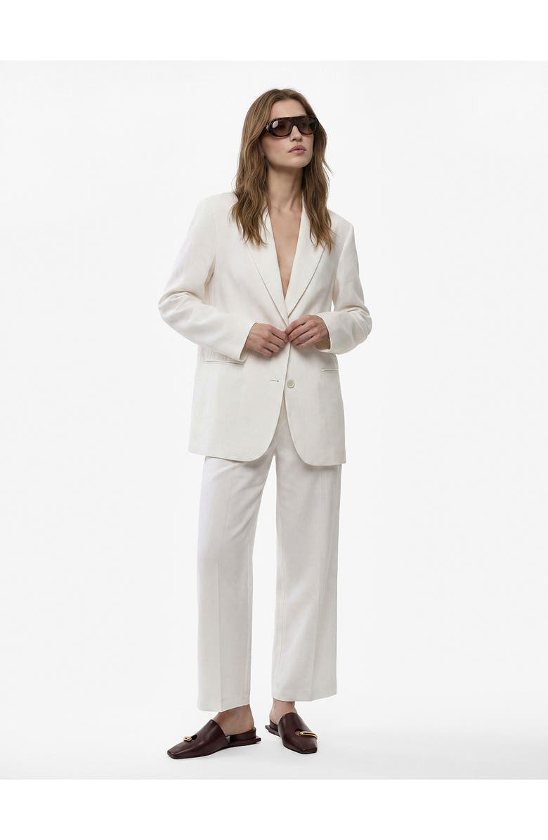 Koton Mid Rise Linen Blend Wide Leg Trousers, Main, color, White