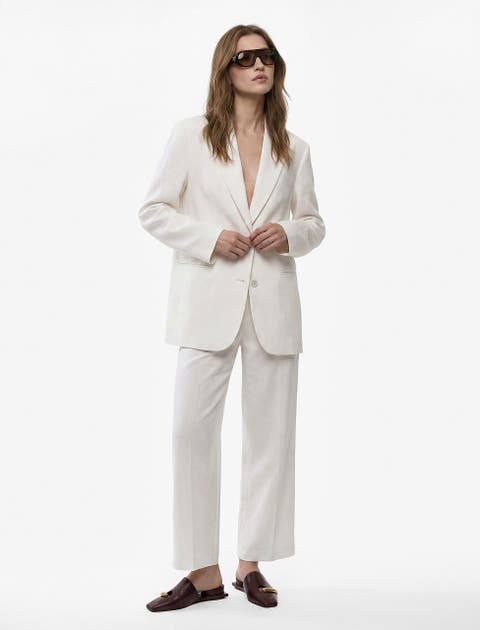 Mid Rise Linen Blend Wide Leg Trousers