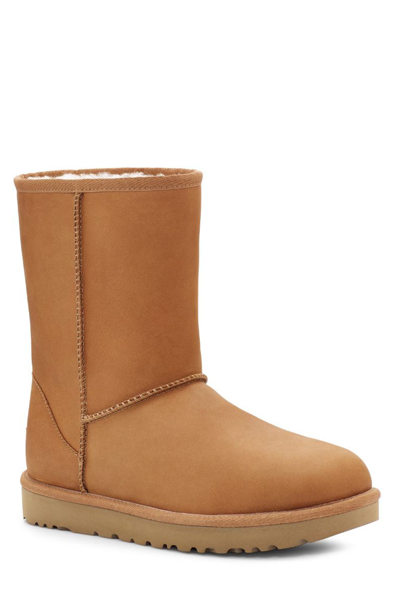 Classic Short Leather Water Resistant Boot, Main, color, TAN