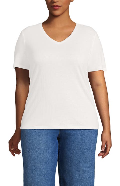 Plus Size Short Sleeve Linen Blend V-neck Tee