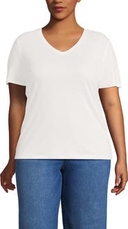 Lands' End Short Sleeve Linen Blend V-Neck Tee