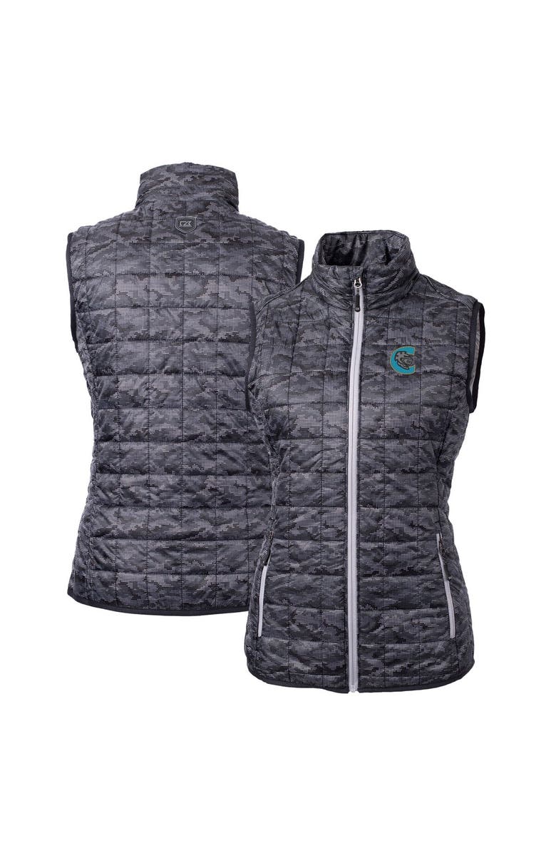 Cutter & Buck Women's Cutter & Buck Black Charlotte Knights Rainier PrimaLoft Eco Insulated Printed Full-Zip Puffer Vest, Main, color, 