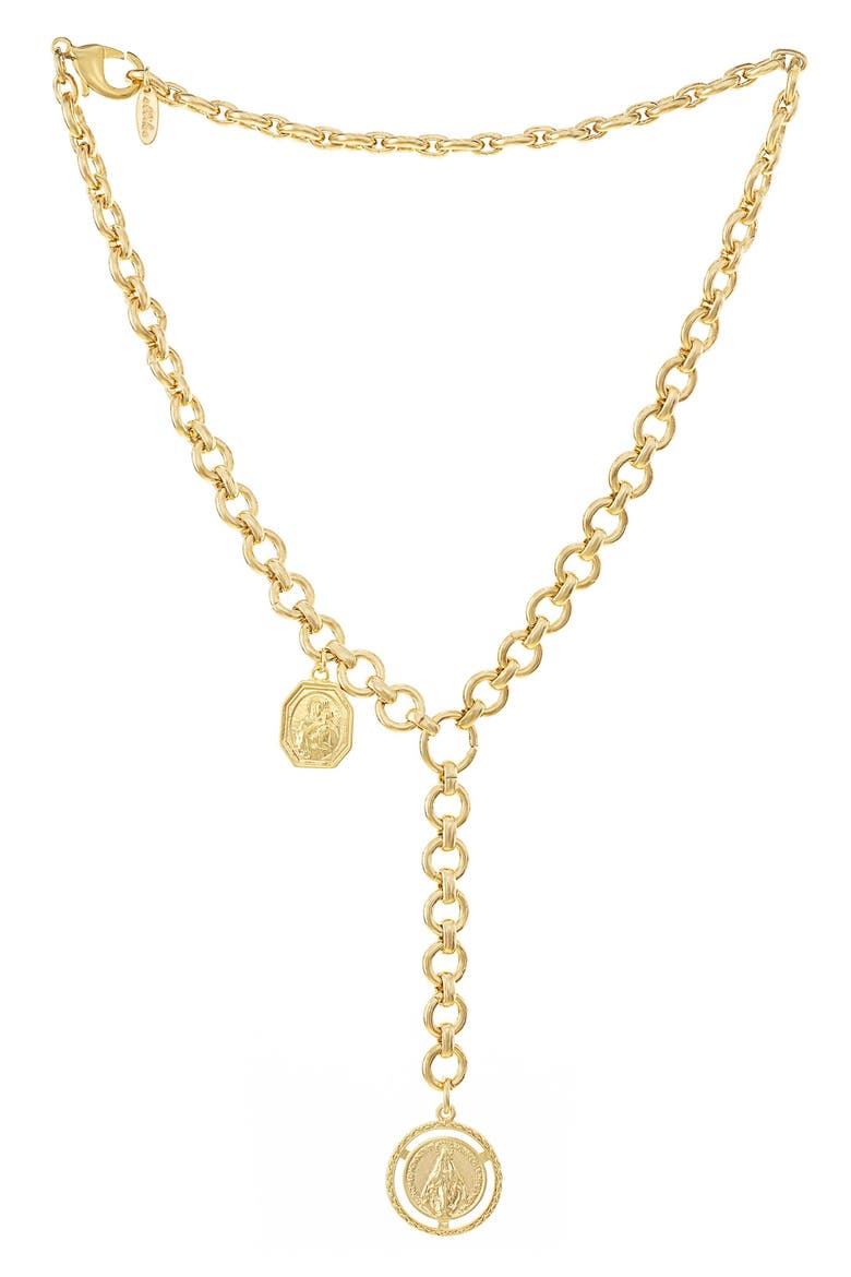 Medallion Lariat Necklace, Main, color, GOLD