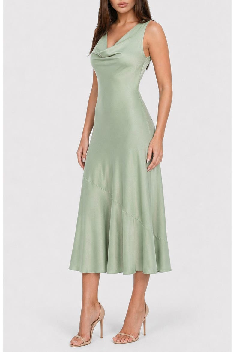 Cowl Neck Sleeveless Satin Midi Dress, Alternate, color, SAGE