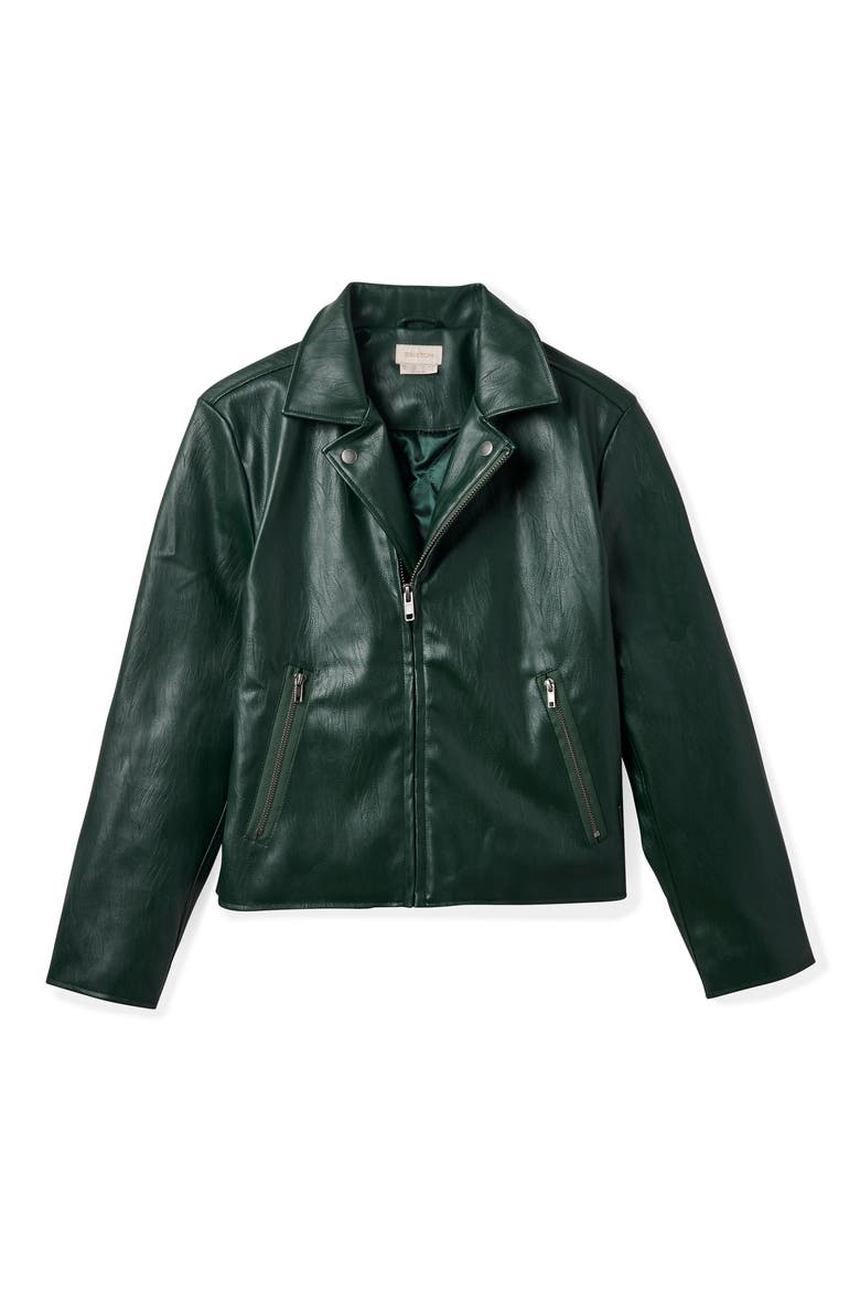 The Faux Leather Moto Jacket, Alternate, color, PINE NEEDLE