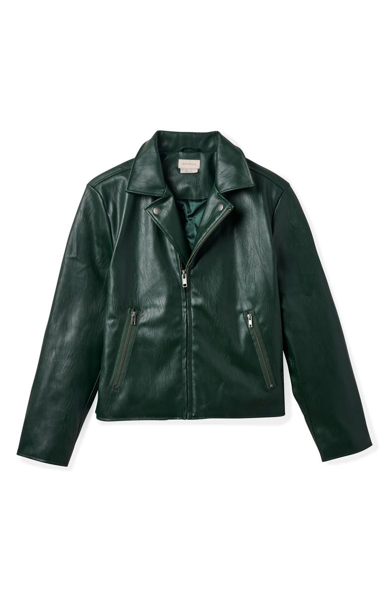 Brixton The Faux Leather Moto Jacket, Alternate, color, Pine Needle