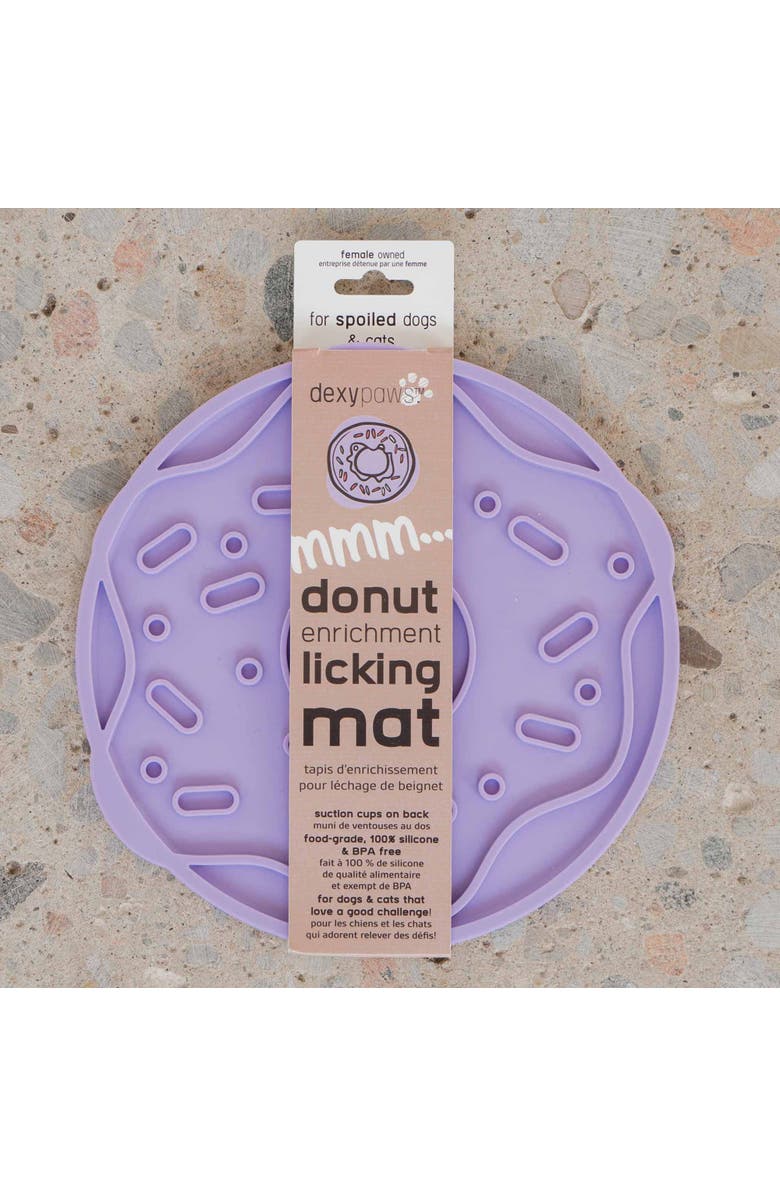 Dexypaws Enrichment Lick Mat Lilac Donut Delight Grooved Silicone, Alternate, color, Purple
