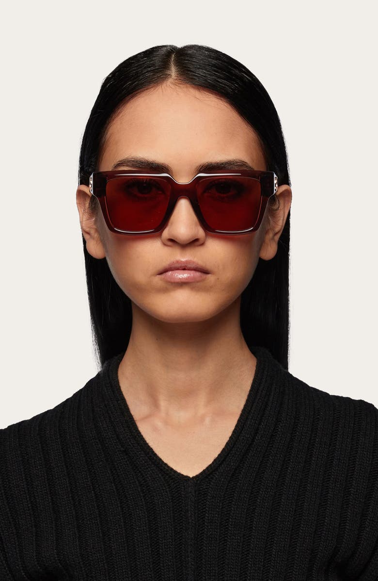 FERRAGAMO Gancini 54mm Rectangular Sunglasses, Alternate, color, Transparent Brown