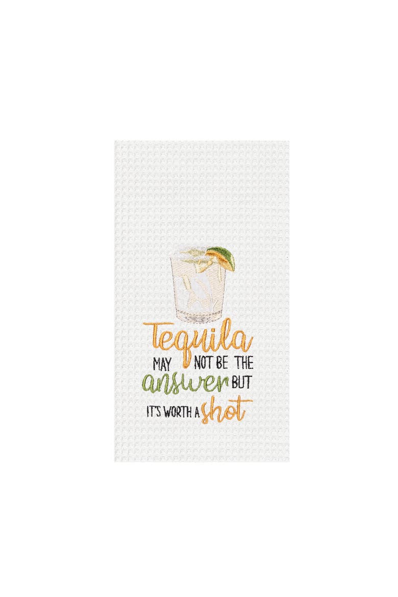 "Tequila May Not Be The Answer" Waffle Weave Dishtowel, Main, color, Yellow