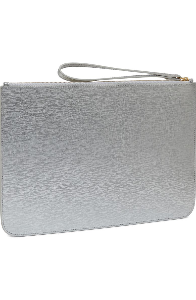Mansur Gavriel Metallic Leather Clutch, Alternate, color, Silver