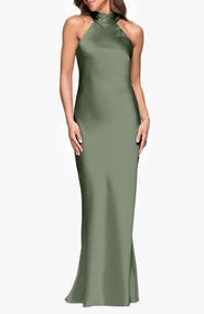 Xscape Evenings Halter Neck Satin Sheath Gown