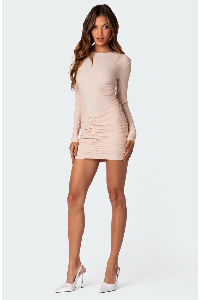 Dollie Long Sleeve Ruched Minidress, Alternate, color, PINK