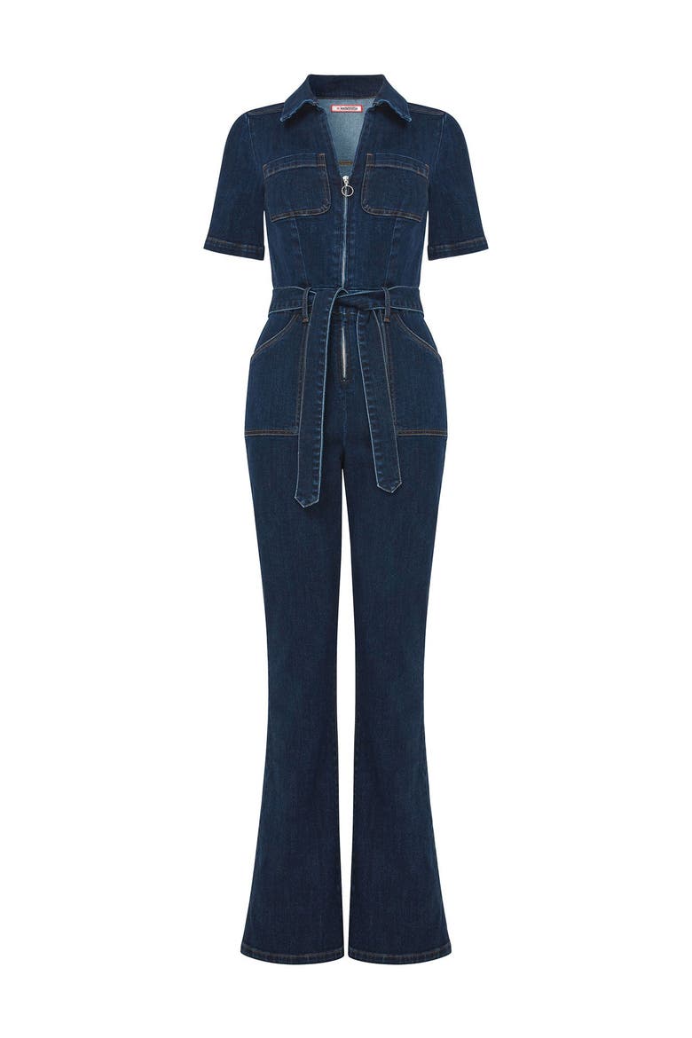 Stretch Denim Jumpsuit, Alternate, color, DARK BLUE