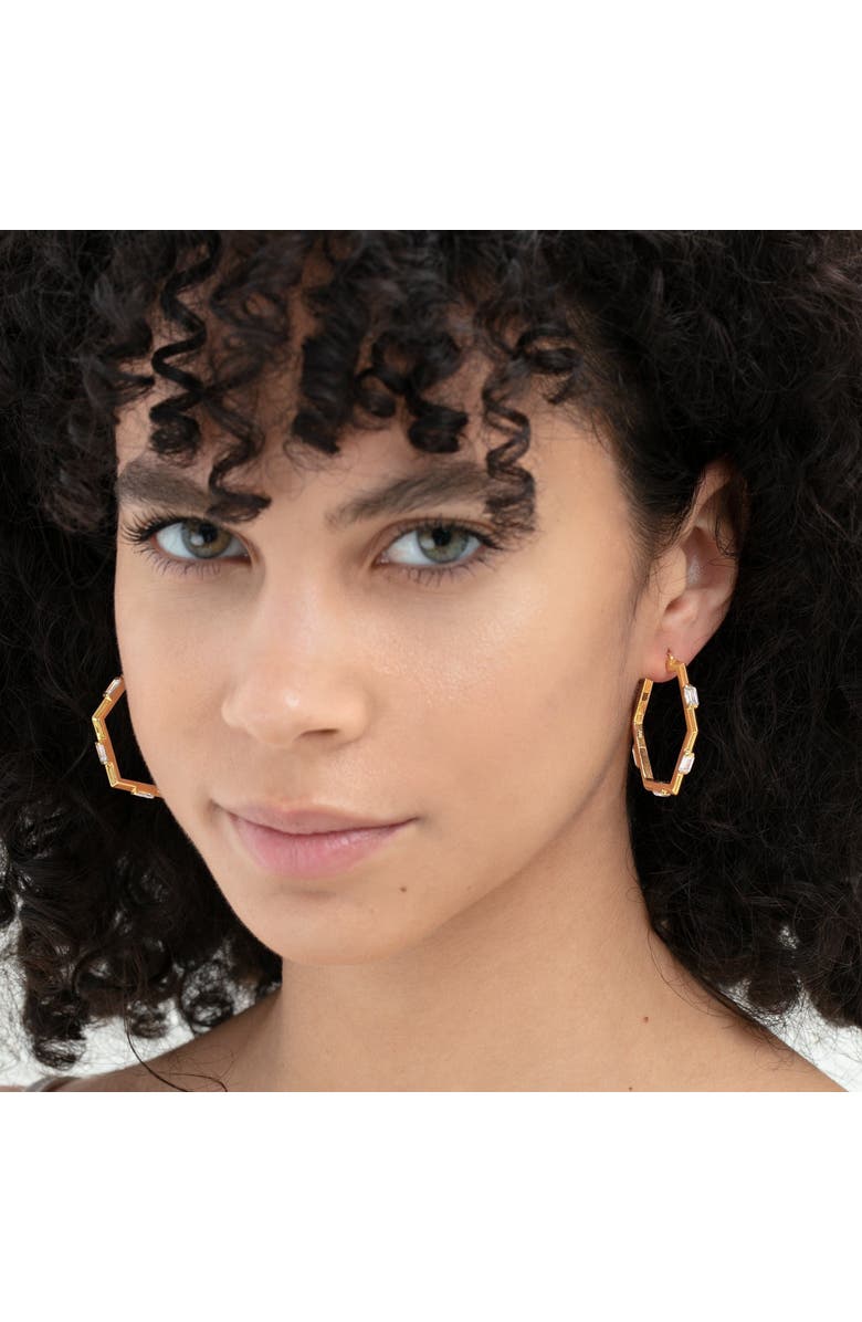 Ora Ana The Claire Hoop Earrings, Alternate, color, Gold/White Cz