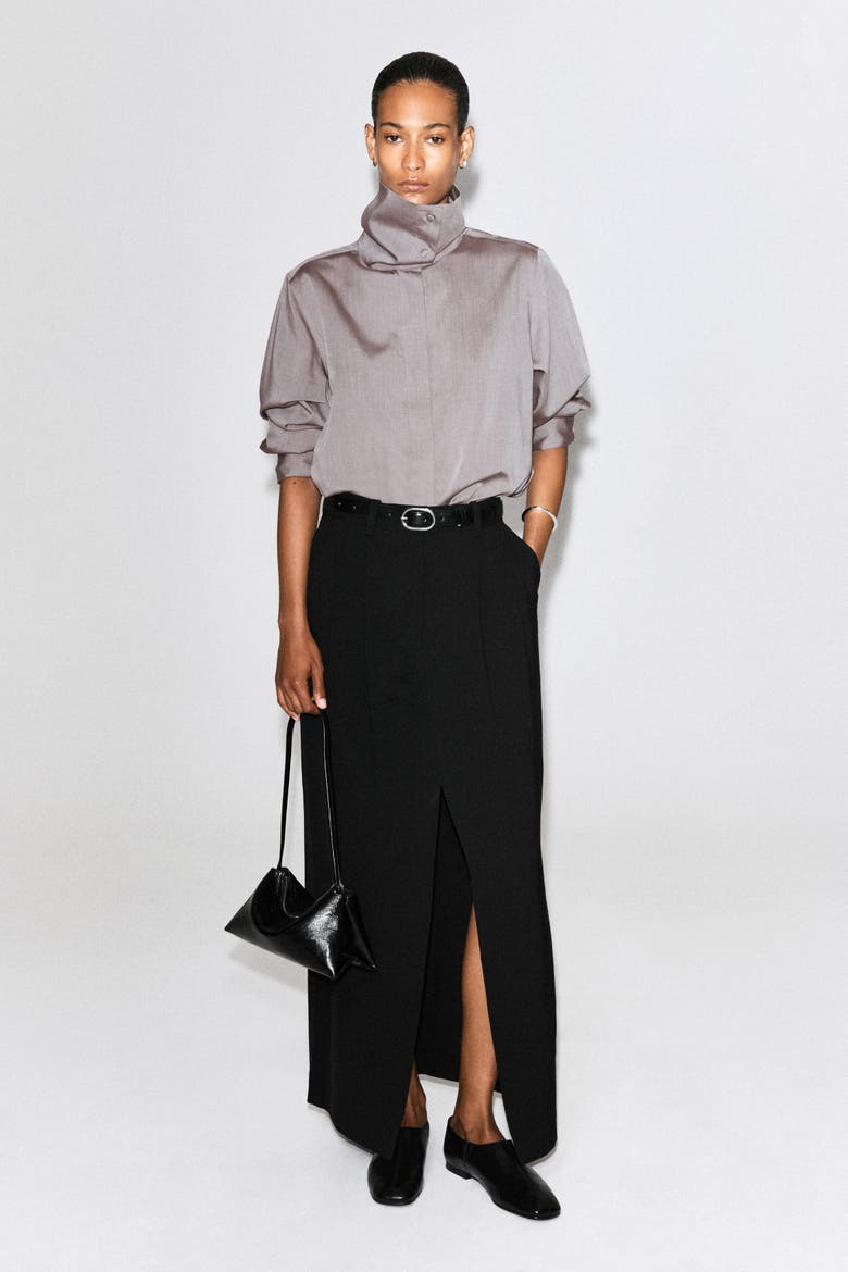 Mock-Neck Lyocell-Cotton Shirt, Alternate, color, MAUVE