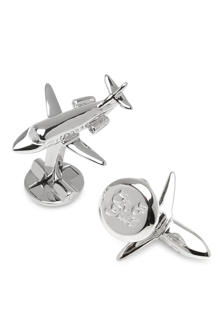 Private Jet Cuff Links, Alternate, color, SILVER