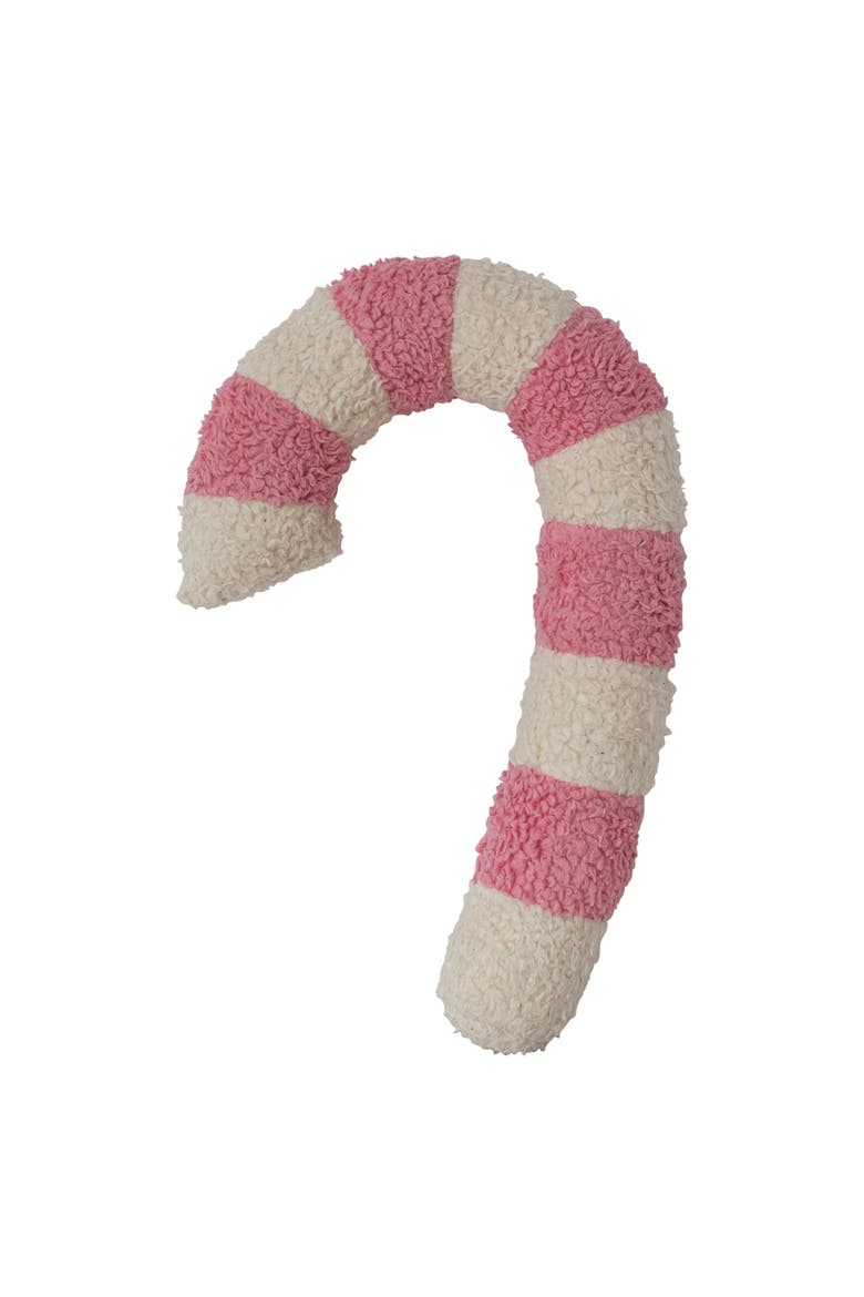 Cotton Faux Shearling Candy Cane Shaped Pillow, Pink & Natural, Main, color, Pink & Natural
