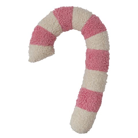 Cotton Faux Shearling Candy Cane Shaped Pillow, Pink & Natural