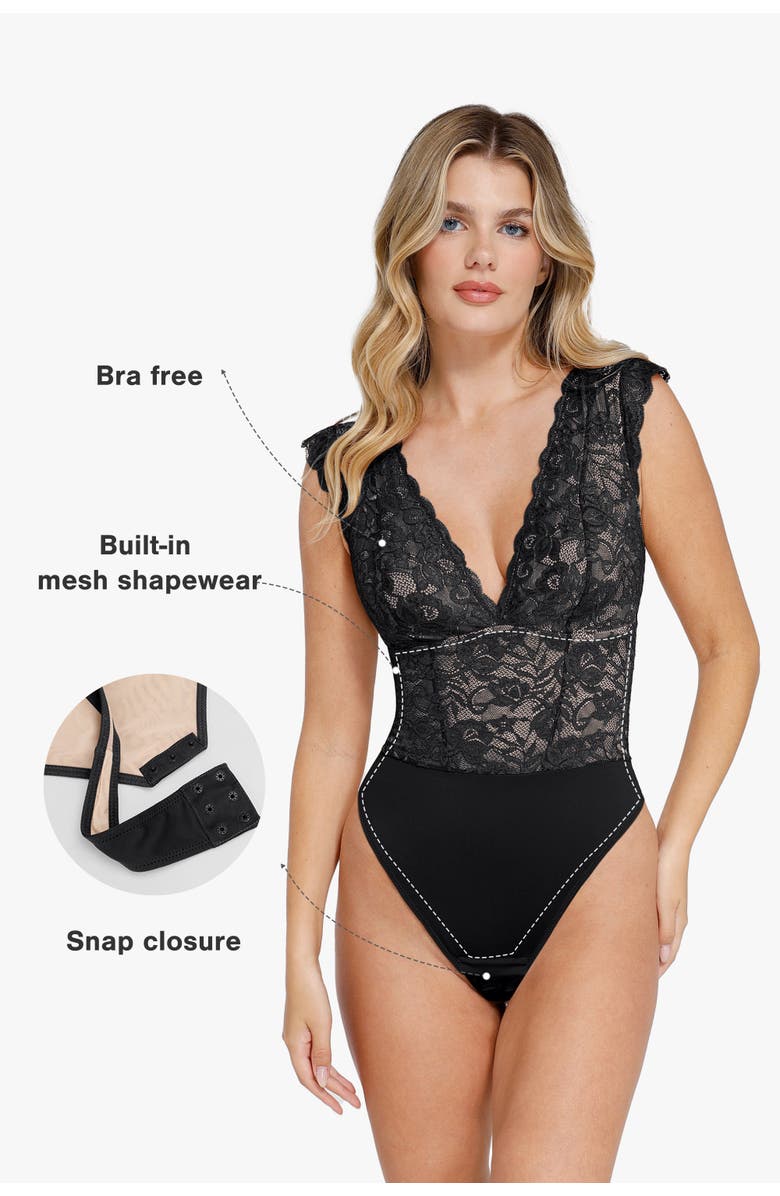 Popilush Shapewear Sculpting Lace Bodysuit, Alternate, color, Midnight Black