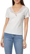 CURVE APPEAL Lace Inset V-Neck Cotton T-Shirt