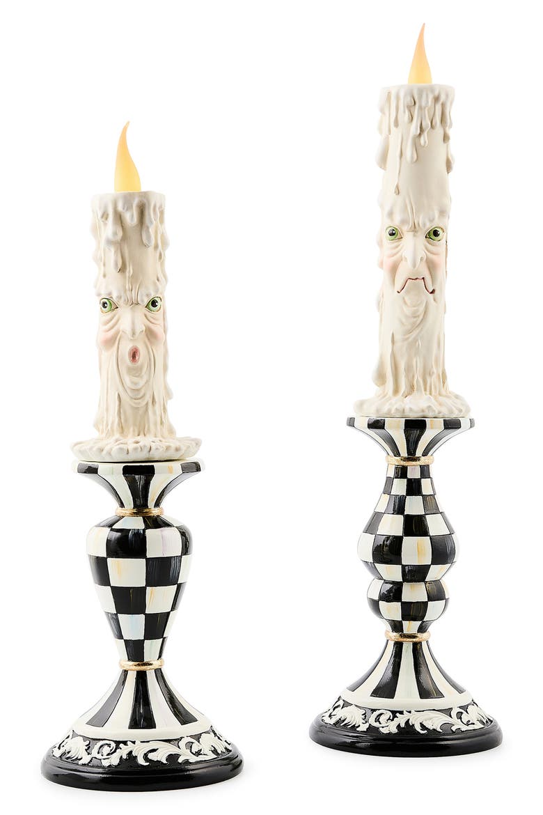 Set of 2 Spooky Illuminated Candles, Main, color, BLACK