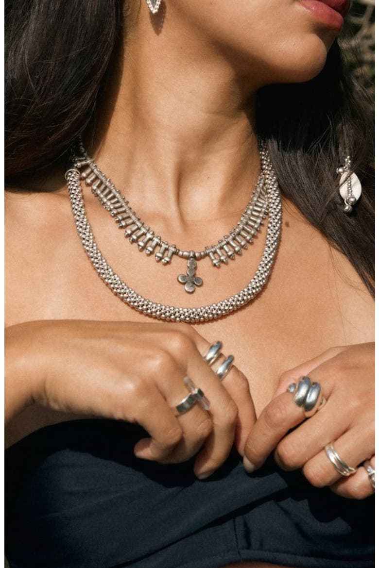 Yara Beaded Necklace, Alternate, color, SILVER