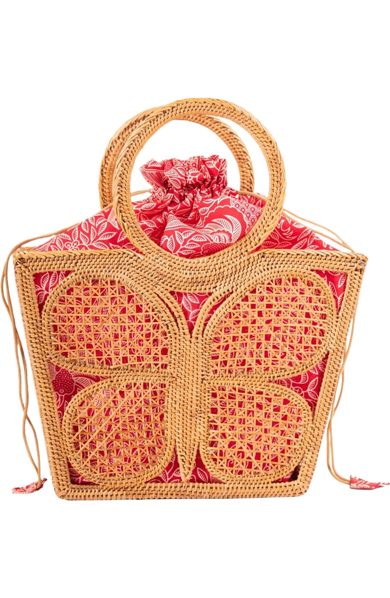 Jelavu Ata Butterfly Handwoven Rattan Tote, Main, color, Natural