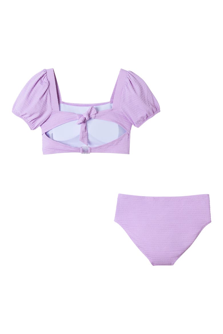 Kids' Texture Puff Sleeve Two-Piece Swimsuit, Alternate, color, PURPLE