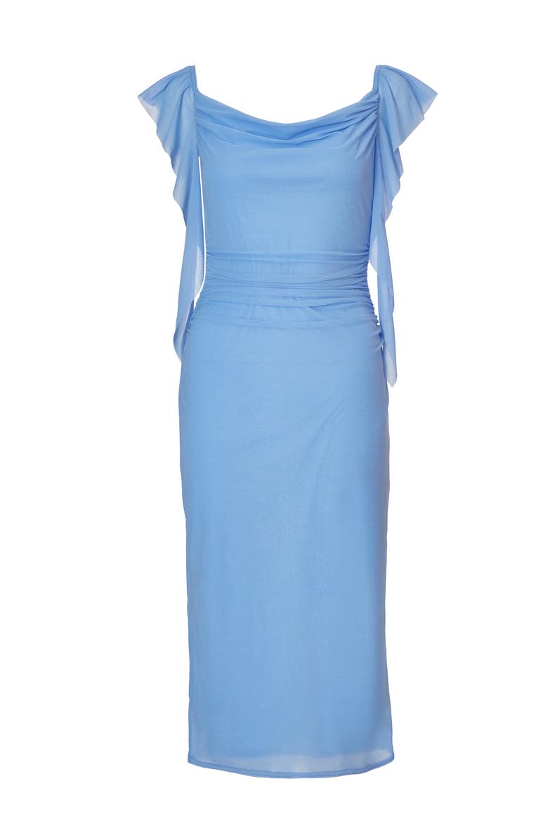 QUIZ Bodycon Midi Dress with Frill Trail Detail, Alternate, color, Blue