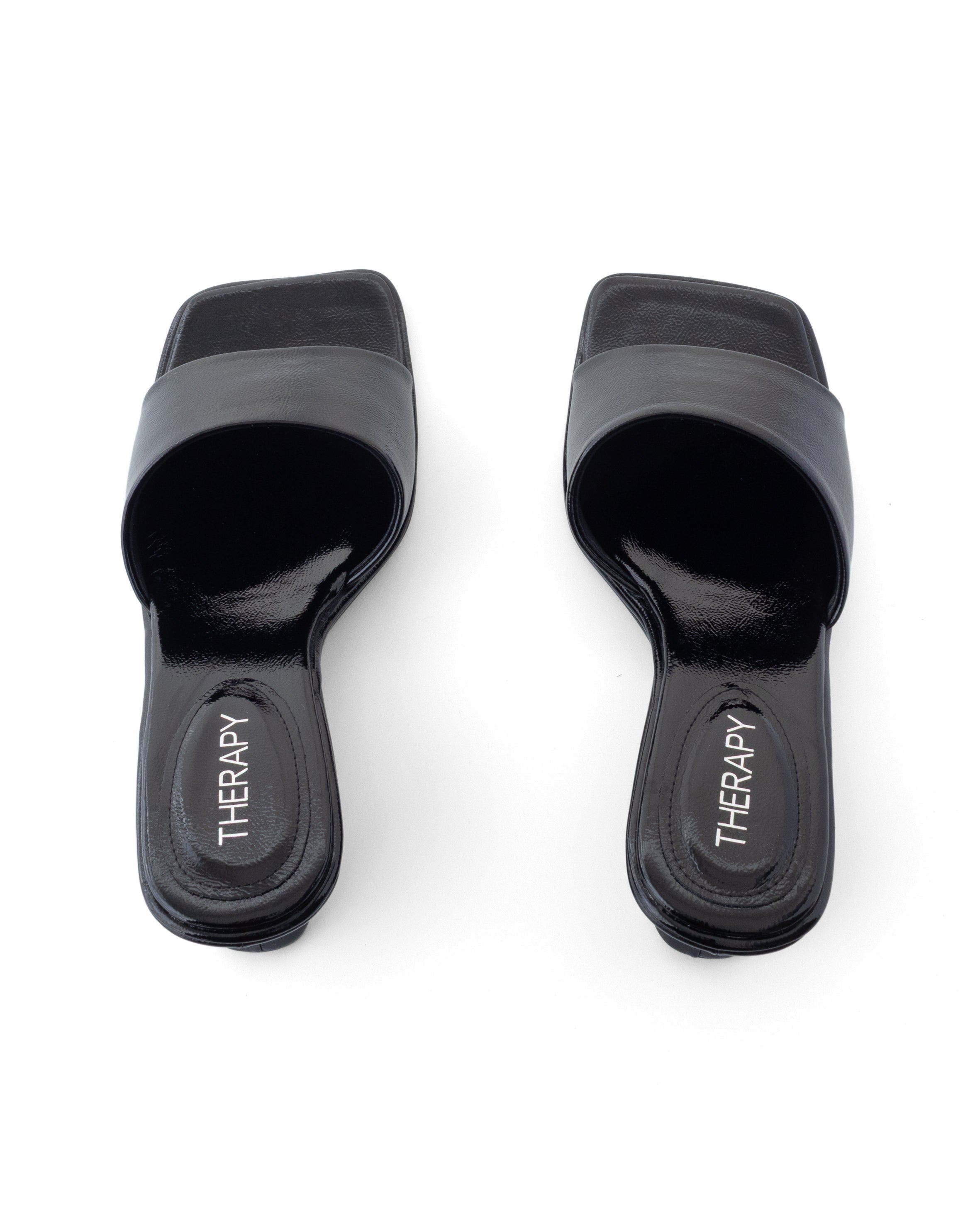 Therapy Australia Lafayette Square-Toe Wedge Slide Sandal, Alternate, color, Black Crinkled Patent Pu