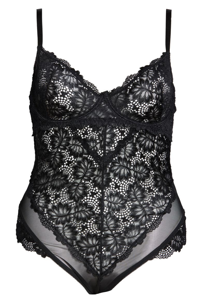 Lace Underwire Teddy, Alternate, color, BLACK