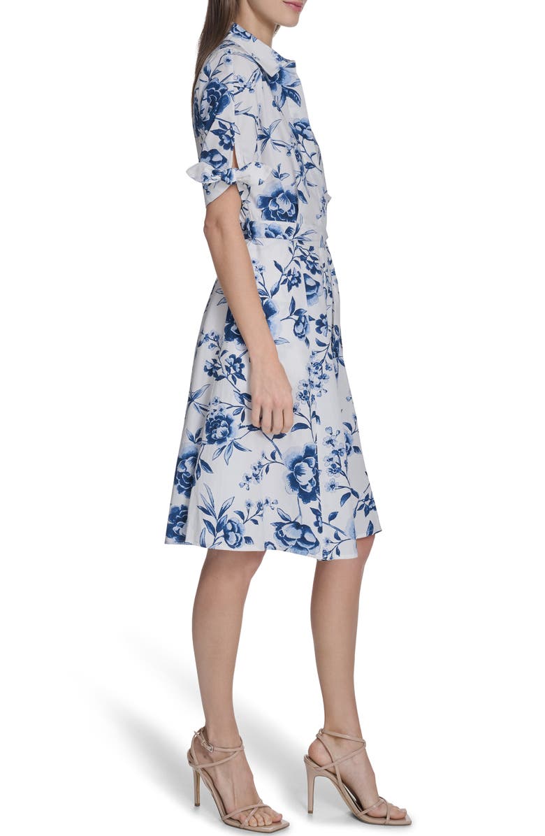 Calvin Klein Short Sleeve Cotton Shirtdress, Alternate, color, Cream Multi