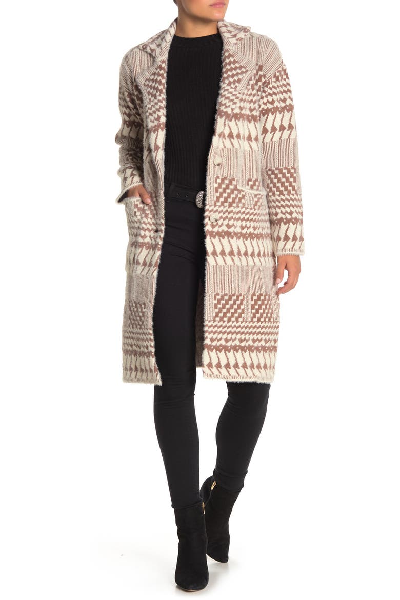 Notch Collar Printed Sweater, Main, color, CAMEL COMBO