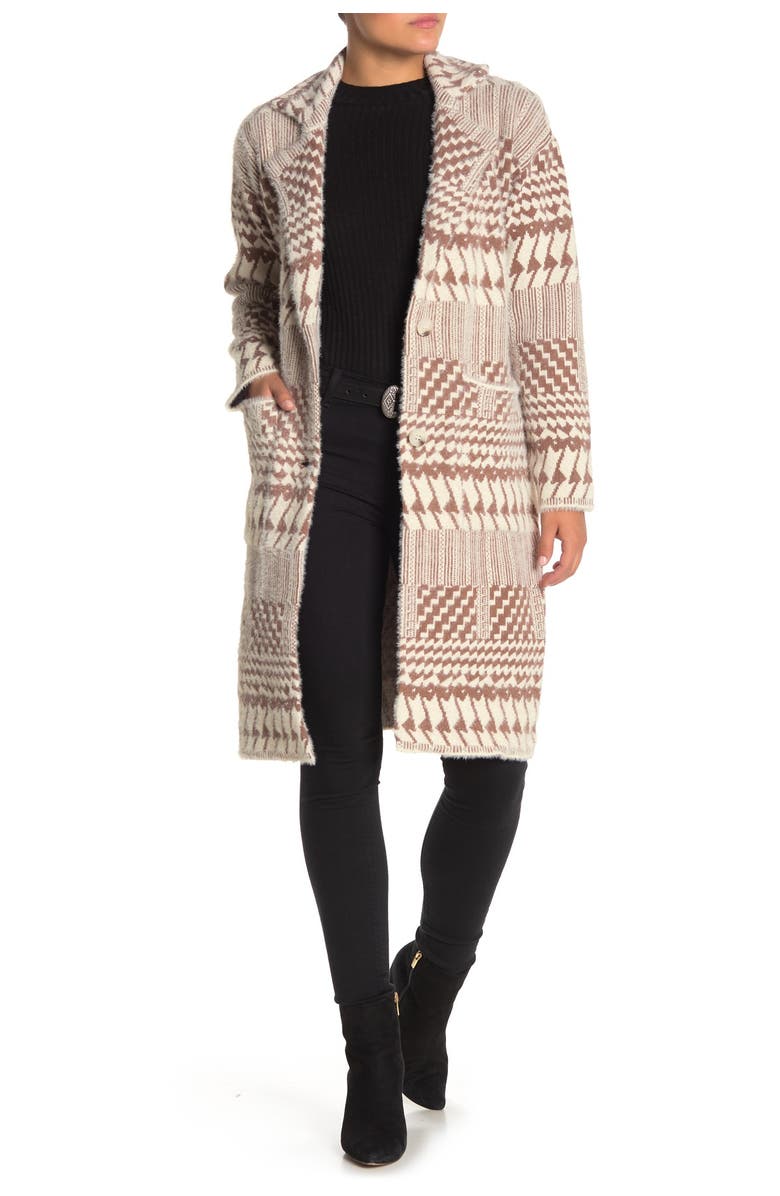 Love Token Notch Collar Printed Sweater, Main, color, Camel Combo