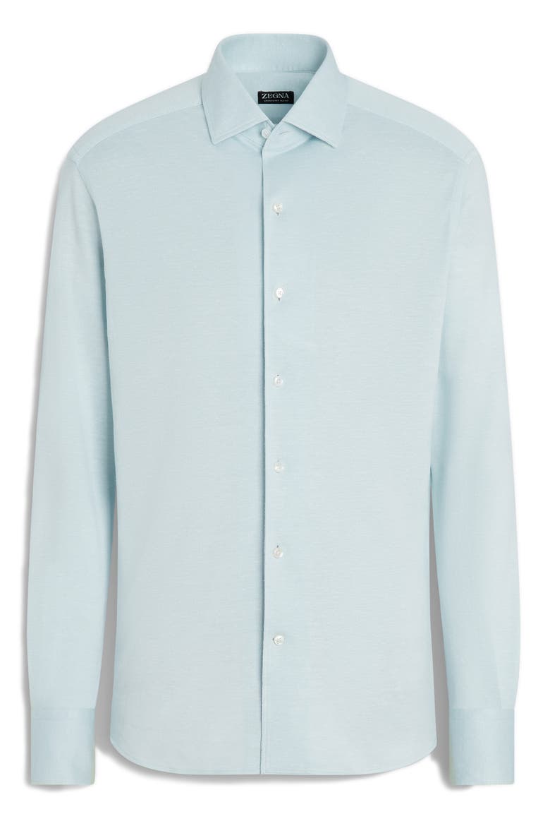 Crossover Silk, Linen & Cotton Button-Up Shirt, Alternate, color, BRIGHT BLUE SOLID