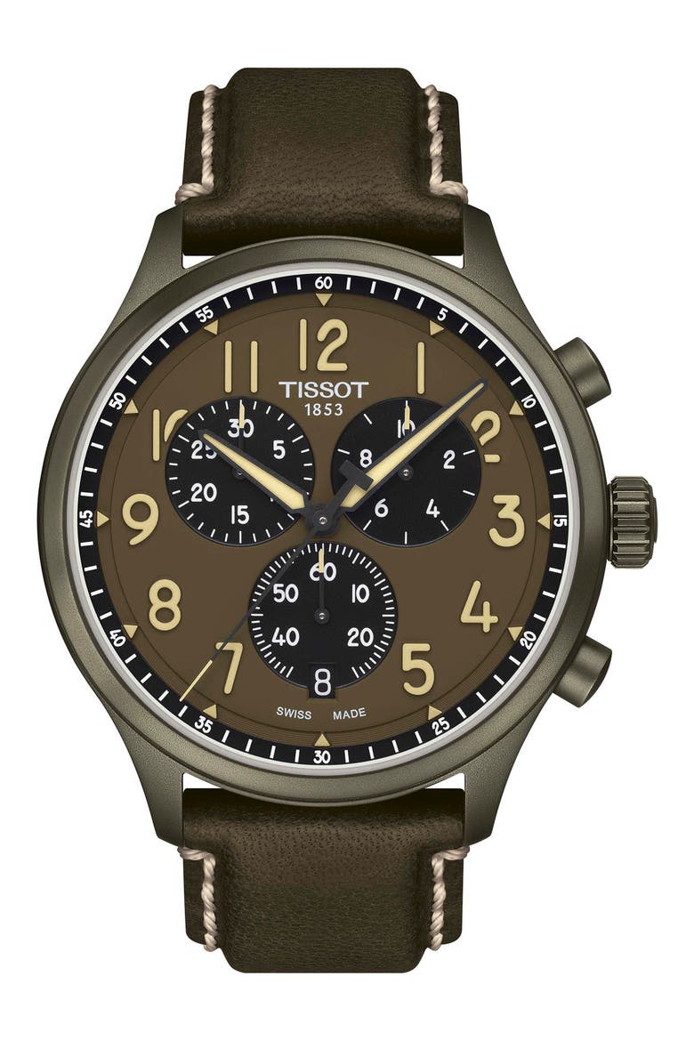 Chrono XL Chronograph Leather Strap Watch, 45mm, Main, color, BEIGE