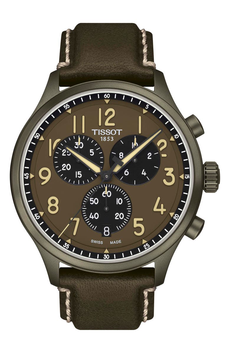 Tissot Chrono XL Chronograph Leather Strap Watch, 45mm, Main, color, Beige
