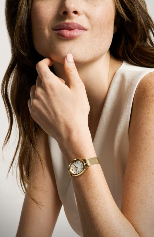 Fossil Penny Mother-of-pearl Quartz Mesh Bracelet Watch, 23mm In Gold