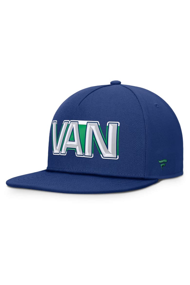 Men's Fanatics Blue Vancouver Canucks Authentic Pro Rink Team Code Snapback Hat, Alternate, color, Blue