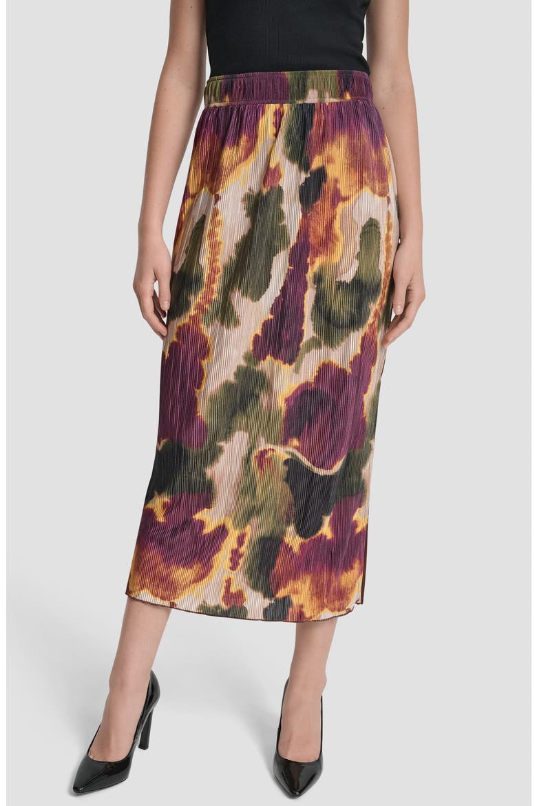 Print Plissé Midi Skirt, Main, color, INK DIFFUSION