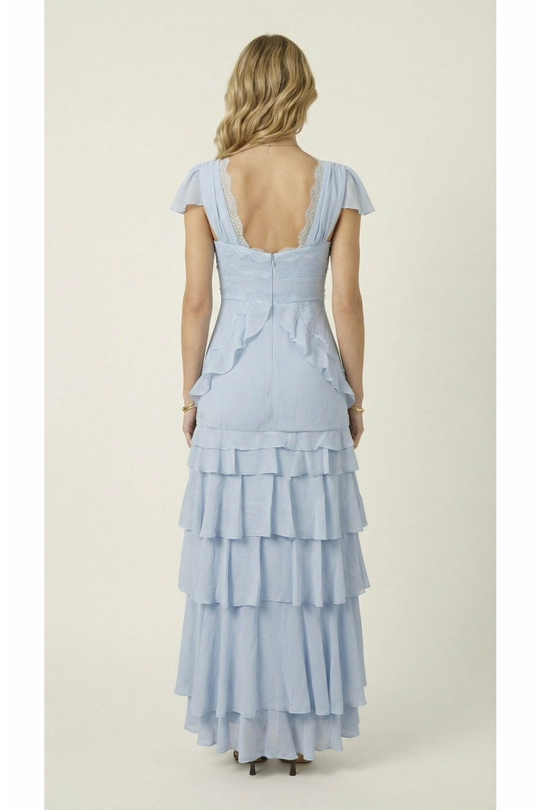 Lace Trim Tiered Maxi Dress, Alternate, color, Pastel Blue