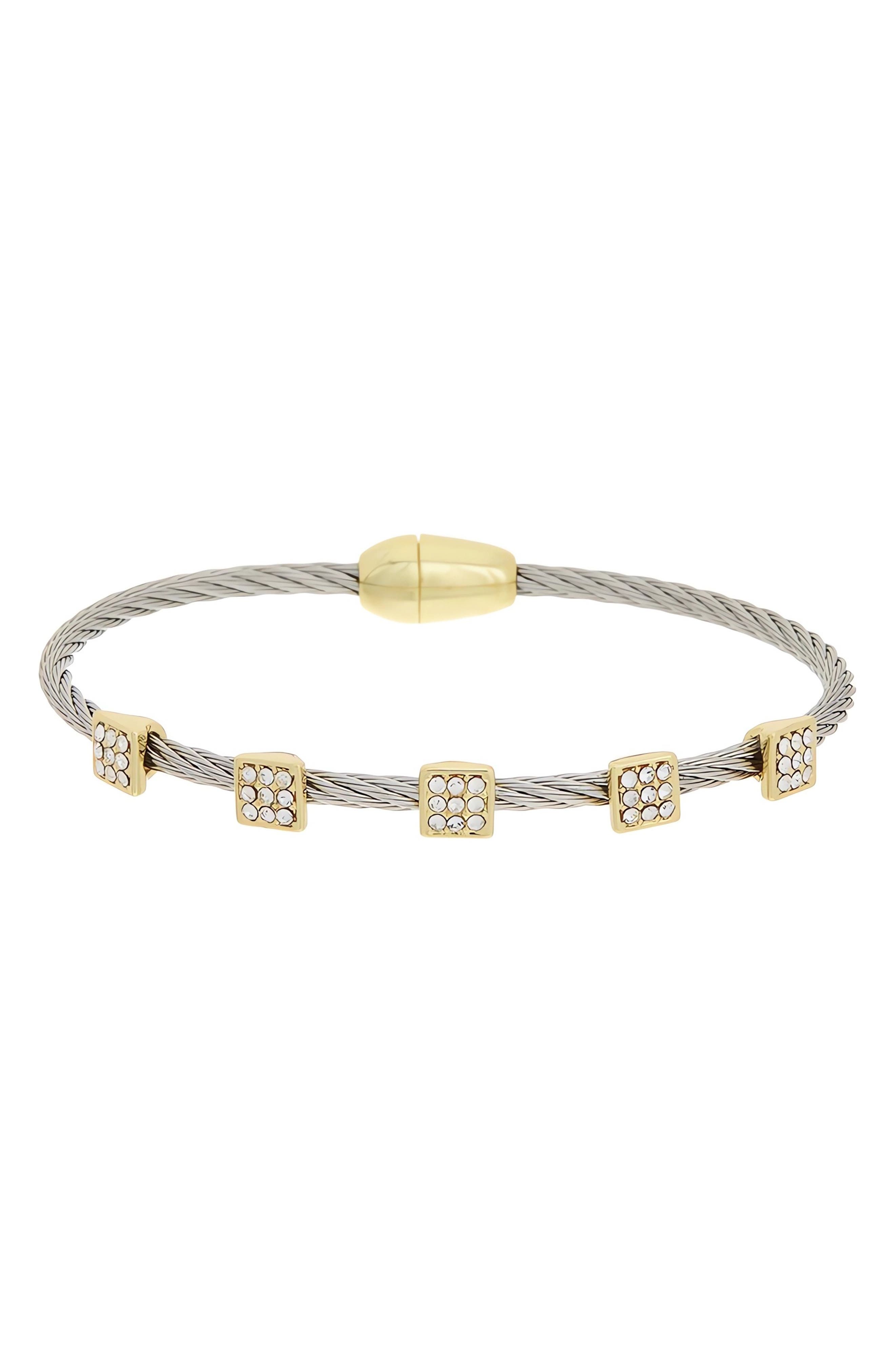 Juvell Pavé Cubic Zirconia Station Cable Bangle Bracelet