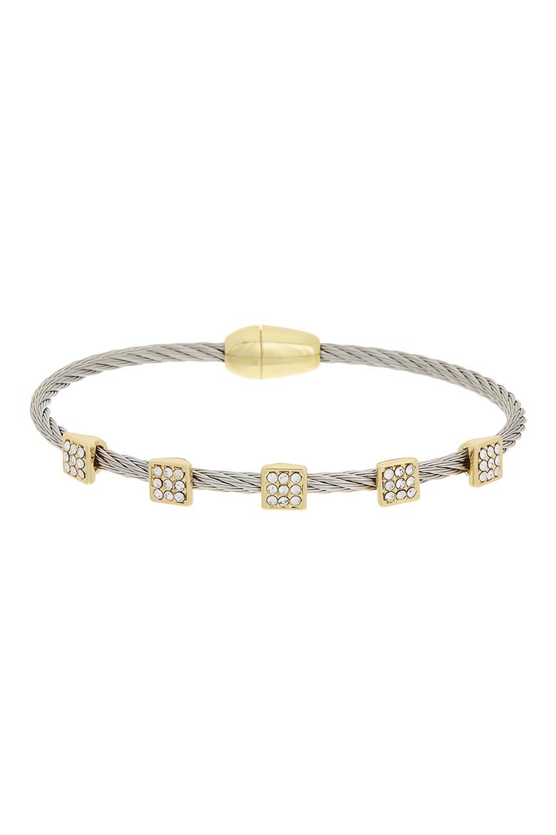 Pavé Cubic Zirconia Station Cable Bangle Bracelet, Main, color, TWO TONE REVERSE