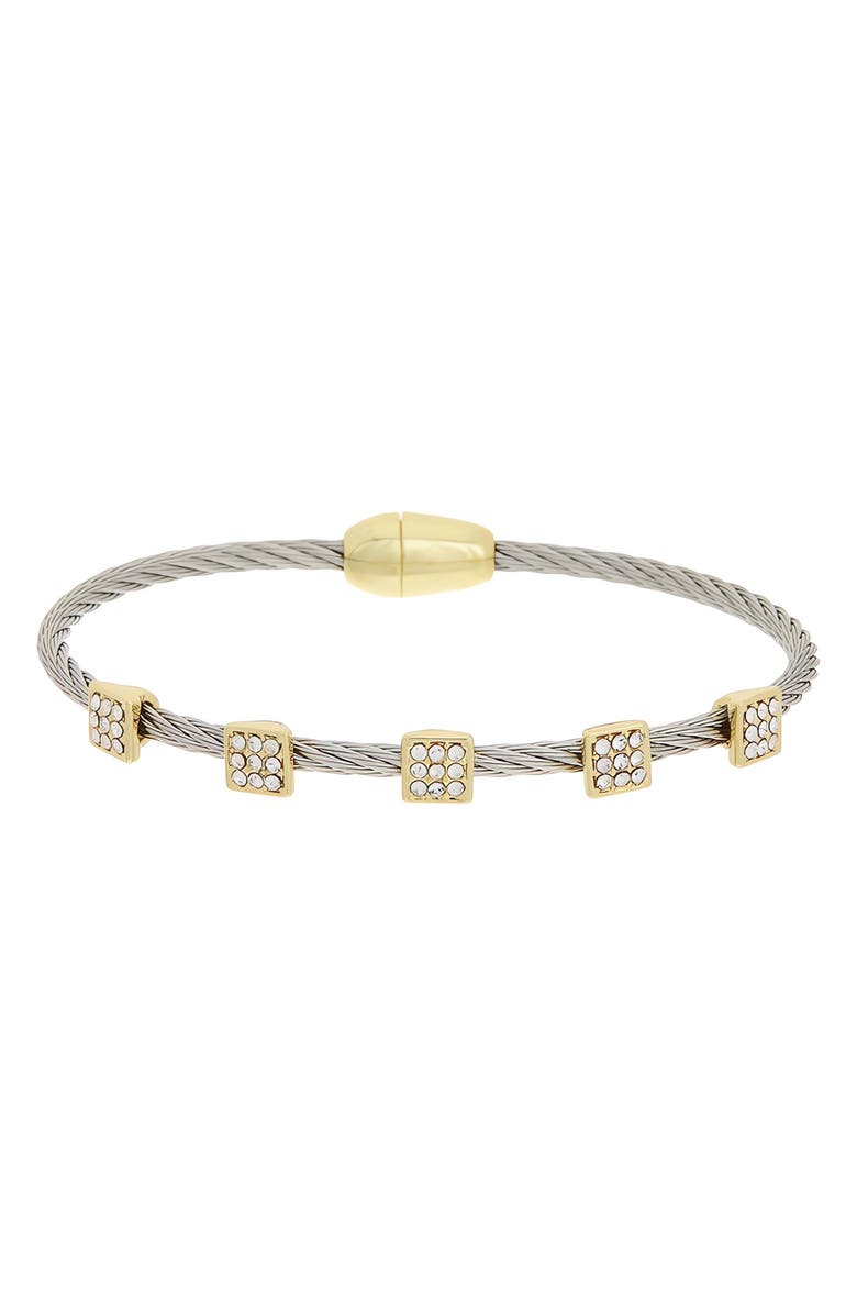 Juvell Pavé Cubic Zirconia Station Cable Bangle Bracelet, Main, color, Two Tone Reverse