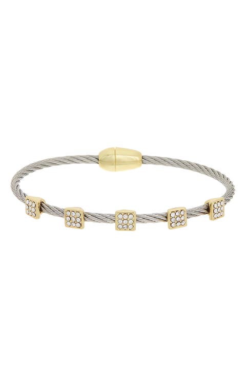 Pavé Cubic Zirconia Station Cable Bangle Bracelet