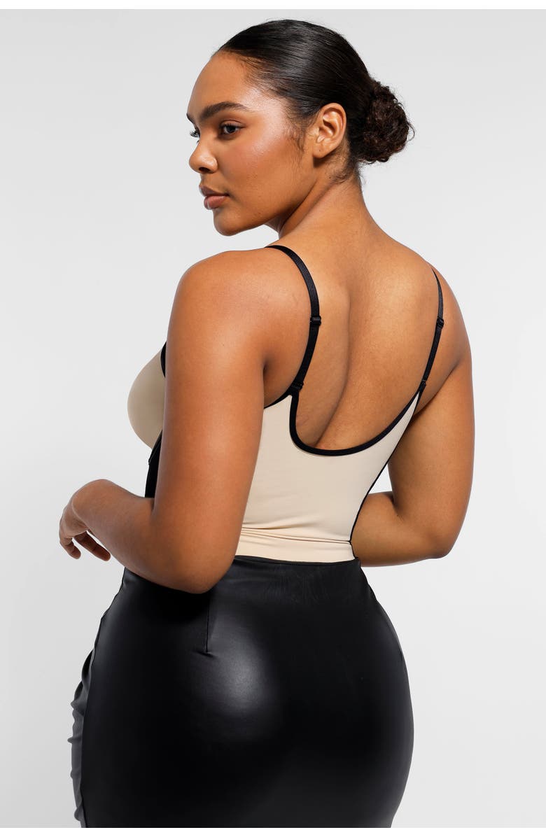 Shapellx AirSlim Deep Plunge Thong Shaping Bodysuit, Alternate, color, Ivory