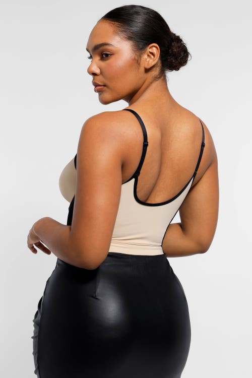 Shapellx Airslim Deep Plunge Thong Shaping Bodysuit In Ivory