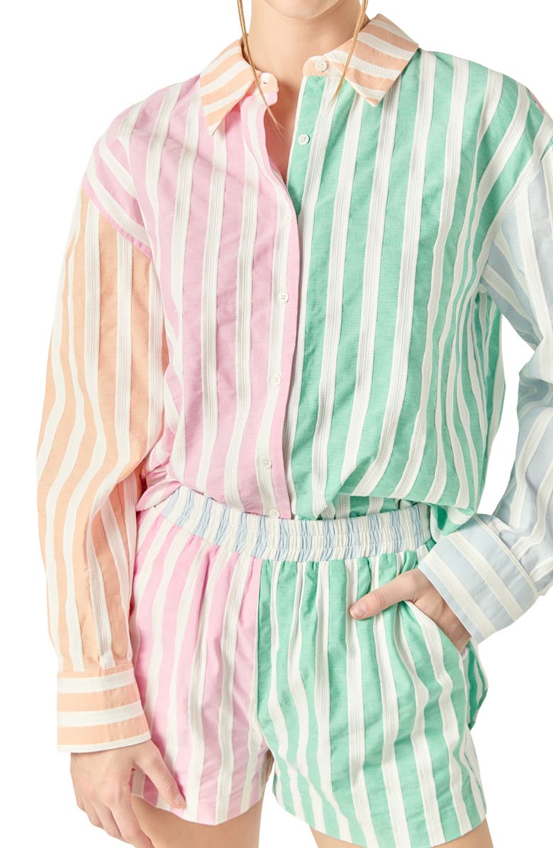 English Factory Colorblock Stripe Shirt, Alternate, color, Pink Multi