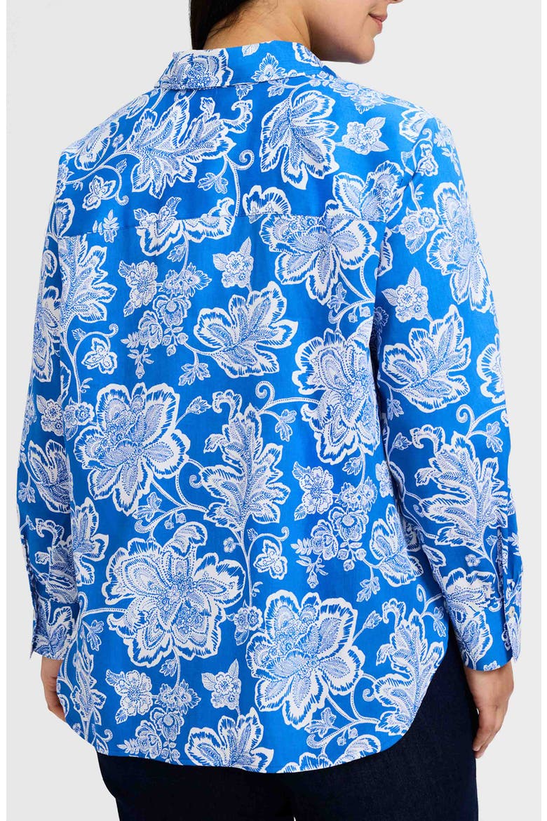 Meghan Floral Print Cotton Button-Up Shirt, Alternate, color, COBALT BLUE/ WHITE