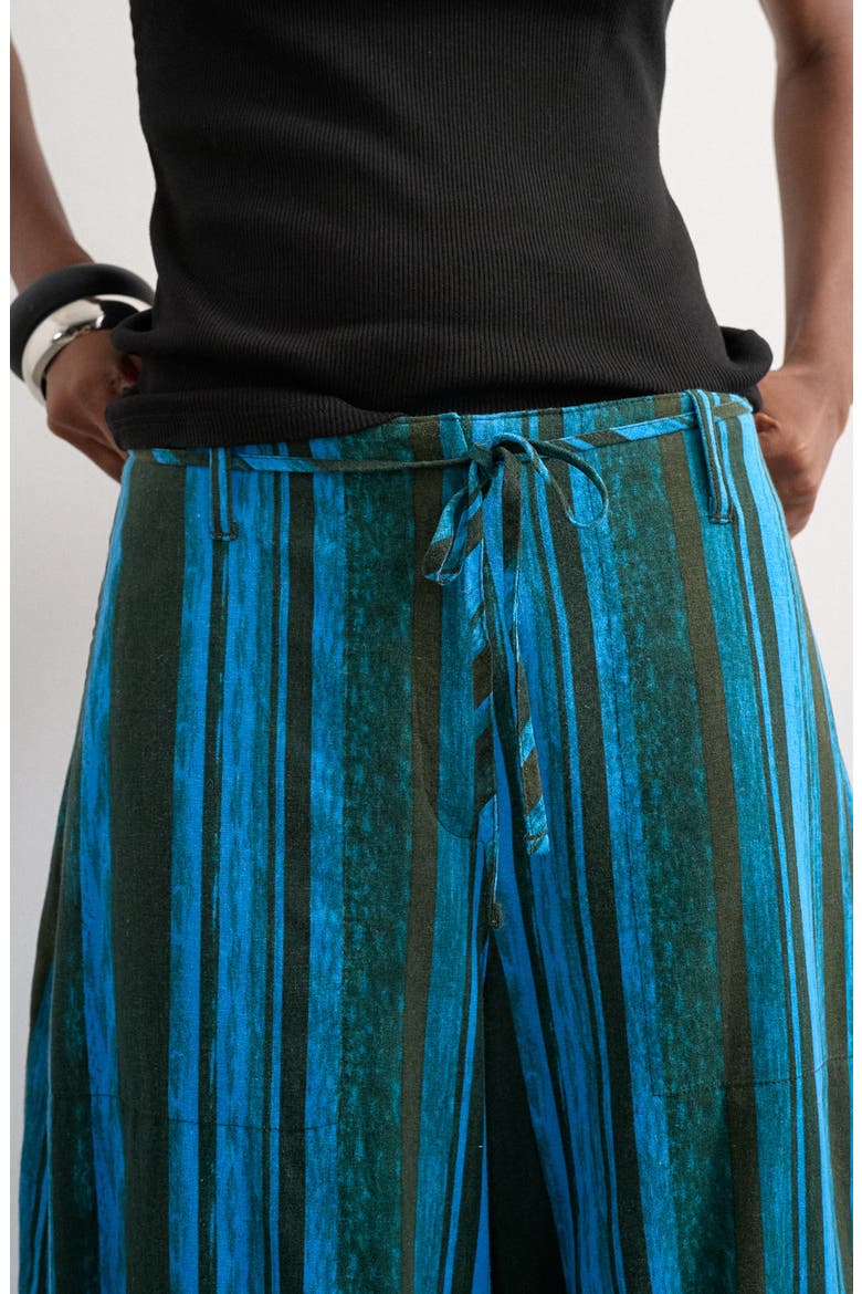 Stripe Linen Blend Barrel Pants, Alternate, color, MBLUE